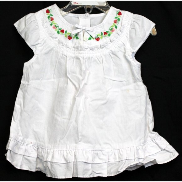 2004 Gymboree Strawberry Patch 2T White Blouse shirt Ruffle Embroider Cap Sleeve - Picture 1 of 5